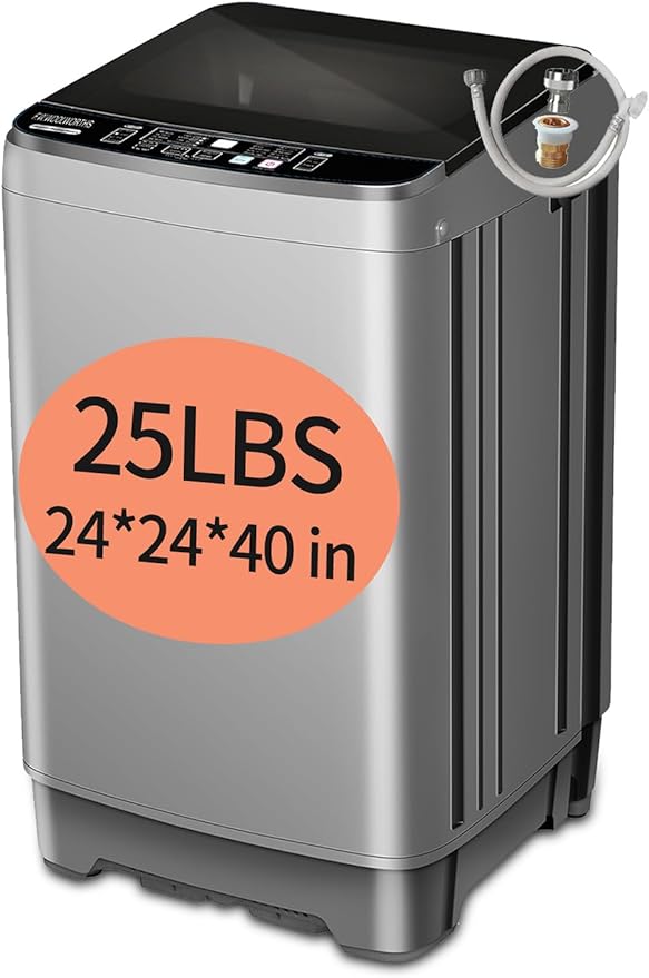 25 lbs Washing Machines with 10 Program 8 Water Level, Full Automatic Washer with Drain Pump & LED Display for Home, Apartment, Dorm, Grey