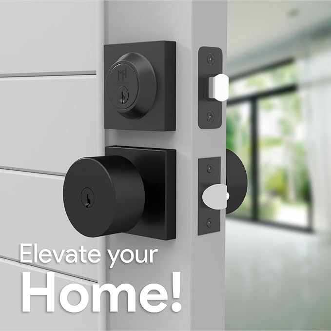 Mega Handles SUANA Entrance Combo, Door Knob and Cylinder Deadbolt and Key Combo, Heavy Duty Locking Door Knobs for Left or Right-Handed Doors – Matte Black