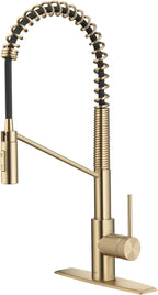 KRAUS Oletto Commercial Style Single Handle Pull Down Kitchen Faucet with QuickDock Top Mount Installation Assembly in Spot Free Antique Champagne Bronze, KPF-2631SFACB