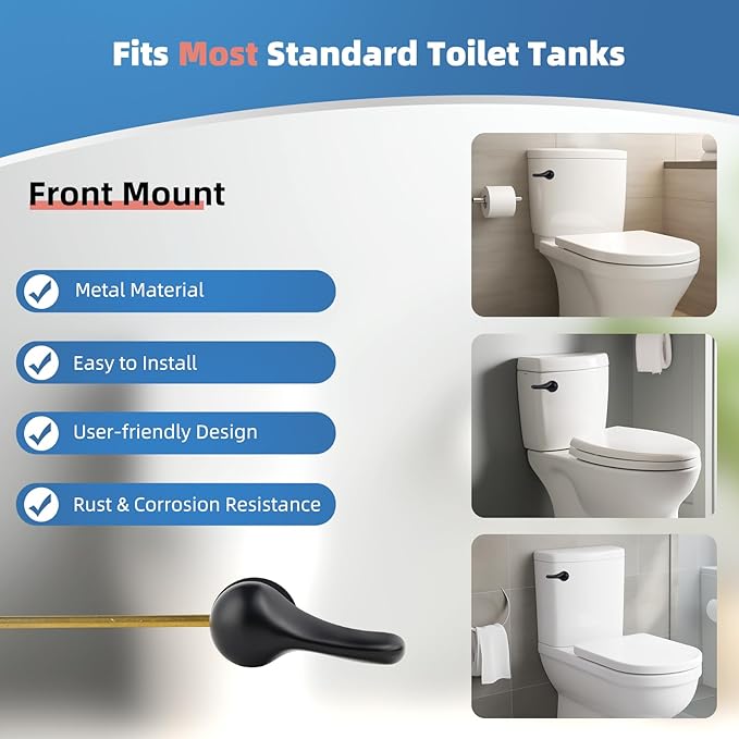 iFealClear Universal Metal Toilet Handle Replacement Kit, Front Mount Toilet Tank Flush Lever Handle with Stainless Steel Chain, Toilet Trip Lever Fits Most Toilets, Easy to Install, Matte Black