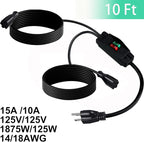 2 Way Extension Cord with On/Off Switch 3 Prong Outdoor Extension Cord Splitter, Heavy Duty Extension Cord with SJTW 14AWG 15A/125V and 18AWG 10A/125V(10 Ft, Black)