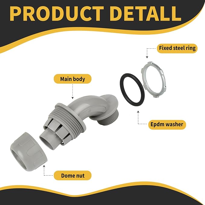 Conduit Connectors, 3/4 Inch Liquid Tight Connector NPT Non-Metallic for PVC Electrical Flexible Conduit Fittings, 90 Degree, UL Listed for Home Outdoor Tubes Tools, Grey (48-Pack)