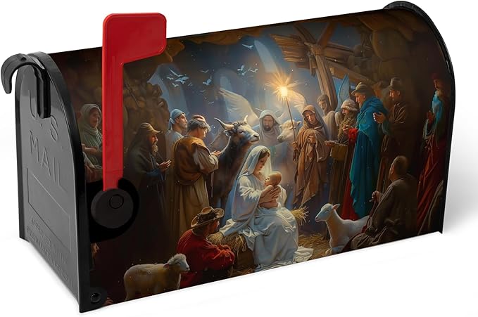 Christmas Nativity Mailbox Covers Magnetic Outdoor Decorations 25.5 X 21 Inch Large Size Vintage Winter Xmas Nativity Mailbox Wraps Post Letter Box Cover Oversized for Outside Garden Yard