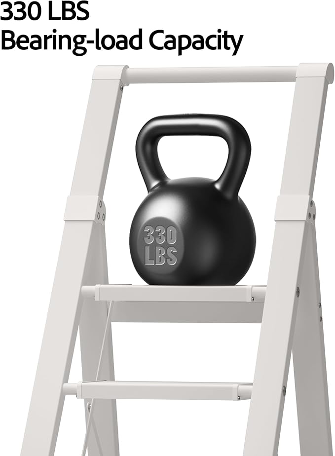 6 Step Ladder, Aluminum Folding Step Stoowith Convenient Handgrip,Lightweight 330lbs CapacityStep Ladder for Household, Ofice, Kitchen(White)