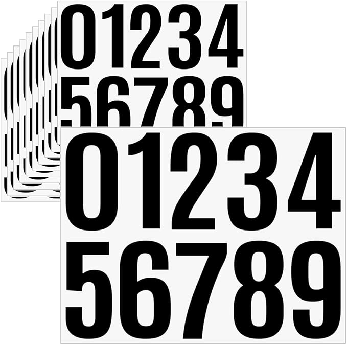 10 Sheets Vinyl House Numbers for Mailbox, 4 Inch Waterproof Self-Adhesive Stickers for Cars, Boats, Windows, Apartment Door Address (Black)