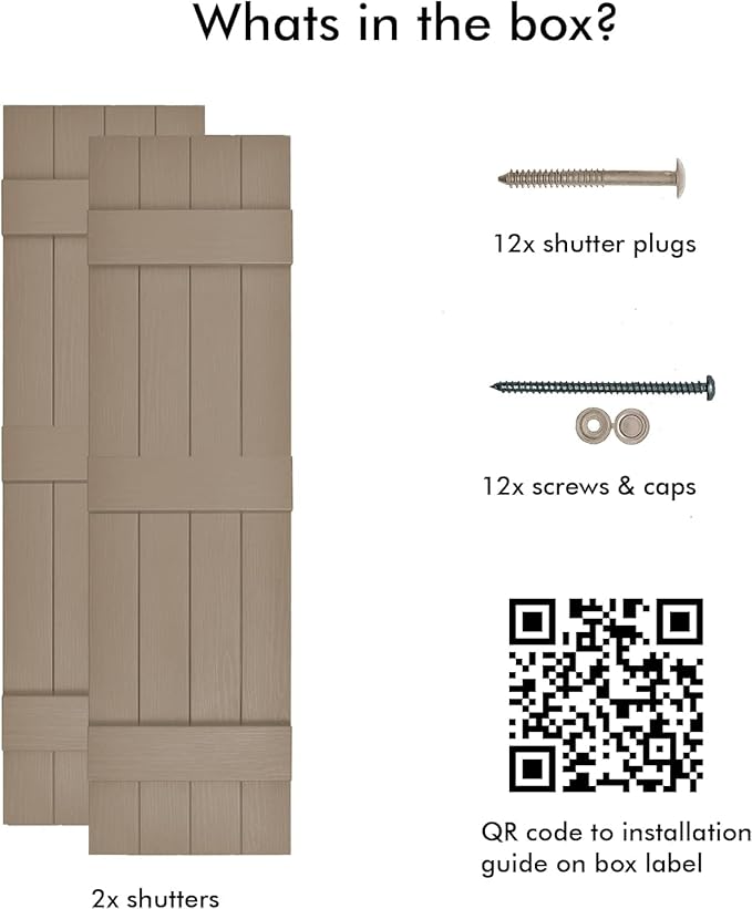 Board & Batten Vinyl Shutters (1 Pair) | 14.5"x63" (4-Board) - Coastal Sand Dune | Exterior Window Shutters | Includes Mounting Hardware | Simple Installation | Made in USA