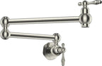 FORIOUS Pot Filler Faucet Brushed Nickel, Folding Stretchable Solid Brass Wall Mount Commercial Traditional Faucet Over Stove with Antique Double Joint Swing Arm for Kitchen Restaurant Vintage