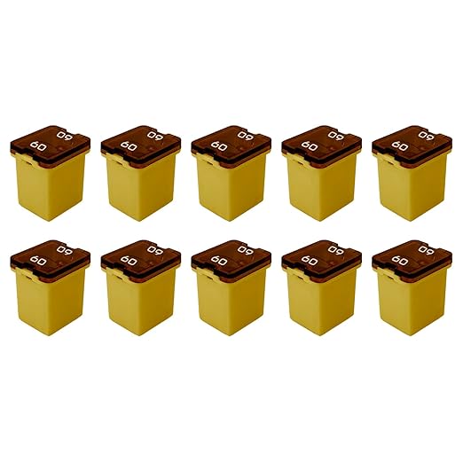 60 Amp J-Case Low Profile (Mini) Fuse 16mm for Pickup Trucks, Cars and SUVs (60A, 10 Pack)