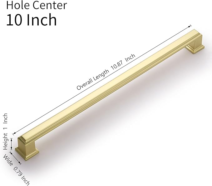 10 Pack 10 Inch(254mm) Hole Center Brushed Gold Modern Cabinet Pulls Kitchen Cabinet Handles Kitchen Cabinet Hardware Timeless Drawer Pulls for Dresser Cupboard Wardrobe, B-Gold(10x10)