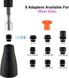 [Upgraded] GORDEE Kitchen Faucet Sprayer Head Replacement, 3-Function(Stream/Spray/Blade) Sprayer Spout Nozzle w/Check Valve, 1.8 GPM, 9 Adapters to Fit Most Standards of Faucets, Matte Black