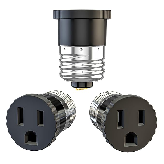 3 Pack, Light Socket to Plug Adapter, Light Bulb Socket Convert to Outlet Adapter (Black).