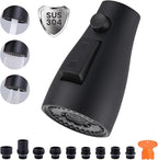 Metal Kitchen Faucet Head Replacement: 3-Function Pull Down Spray Nozzle with 9 Adapters, Sink Sprayer Replacement Compatible with Moen, Delta, American Standard Faucets, Matte Black