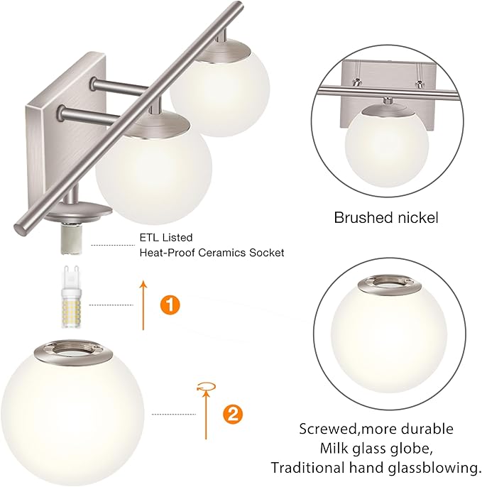 New Bathroom Vanity Light Fixtures 3 Lights Brushed Nickel Glass Shade Modern Wall Bar Sconce Over Mirror