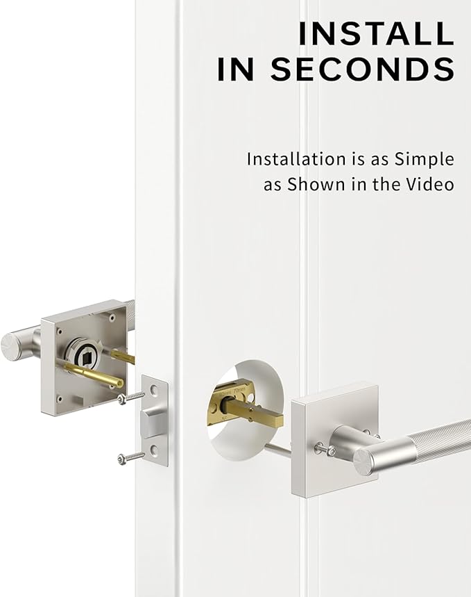 Asidrama 4 Pack Passage Brushed Satin Nickel Door Handles, Door Lever with Door Knobs Indoor for Bedroom or Bathroom, Brushed Satin Nickel Door Handles Interior with Locks for Left Right Sided Doors