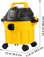 VEVOR Shop Vac Wet and Dry Vacuum Cleaner 2.6 Gallon 2.5 Peak HP - Powerful Suction with Blower Function & Attachments 3-in-1 Crevice Nozzle - Perfect for Car Carpet Debris Pet Hair Black/Yellow