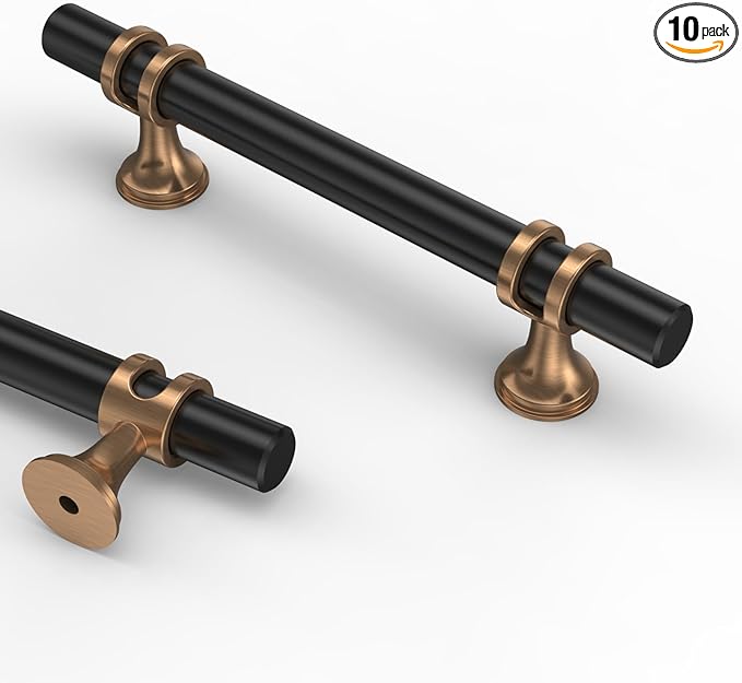 Asidrama 10 Pack 3 Inch(76mm) Champagne Bronze and Matte Black Kitchen Cabinet Handles, Cabinet Pulls Kitchen Cabinet Hardware Cupboard Handles Drawer Pulls