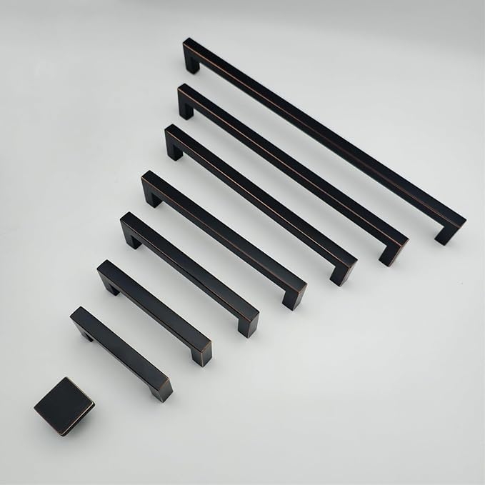 10 Pack 12-3/5 Inch Oil Rubbed Bronze Drawer Handles Square Cabinet Pulls Black Handles with Bronze Edge Cupboard Handles Modern Stainless Steel Kitchen Cabinet Handles and Pulls