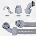 Liquid-Tight Conduit 1-1/4 inch 25ft, Electrical Conduit w/UL Certification, Flexible Conduit with 5 Straight and 5 90-Degree Conduit Connector Fittings Gray