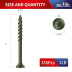 #8 x 2 Inch Deck Screws (255Pcs) 2lb. Exterior Wood Screws. Carbon Steel, Green, Flat Head, Rust Resistant epoxy Coated, with T25 Star Bit