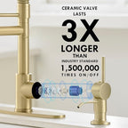 AIMADI Gold Kitchen Faucet with Soap Dispenser,Commercial Single Handle Pull Down Kitchen Faucets with Sprayer,Brushed Gold