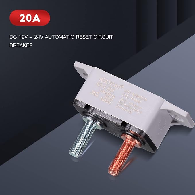 4 Pieces DC 12V - 24V Automatic Reset Circuit Breaker Circuit Breaker with Cover Stud Bolt for Automotive and More (20 Amp)
