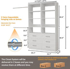Closet System with Drawers, Wood Closet Organizer System with Adjustable Shelves and Extra Hanging Rod, 81"Tall Closet System for Small Closets, Modular Walk-in Closet System, White (4FT)