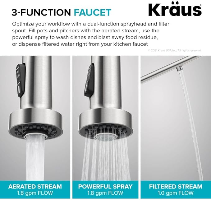 KRAUS Bolden 2-in-1 Commercial Style Pull Down Single Handle Water Filter Kitchen Faucet for Reverse Osmosis or Water Filtration System in Spot-Free Stainless Steel, KFF-1610SFS