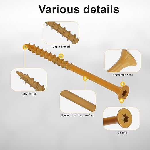 Deck Screws #10 x 2-1/2’’, T25 Star Torx Drive Flat Head Wood Screws, Tan, 5lb
