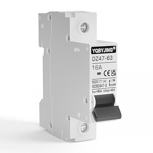 DC Circuit Breaker 16 Amp Solar Panel Disconnect Switch 12V-500V 1 Pole Miniature Solar Circuit Breaker for Outdoor PV Homes Battery, AC 110V DIN Rail MCB