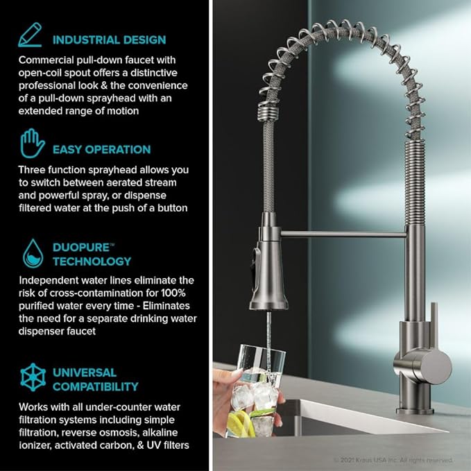 KRAUS Britt 2-in-1 Commercial Style Pull-Down Single Handle Water Filter Kitchen Faucet for Reverse Osmosis or Water Filtration System in Chrome, KFF-1691CH