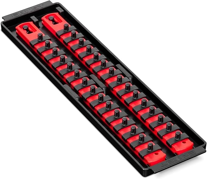Ernst Manufacturing - 8492 Socket Boss 2-Rail 1/4-Inch-Drive Socket Organizer, 13-Inch, Red - Made in the USA