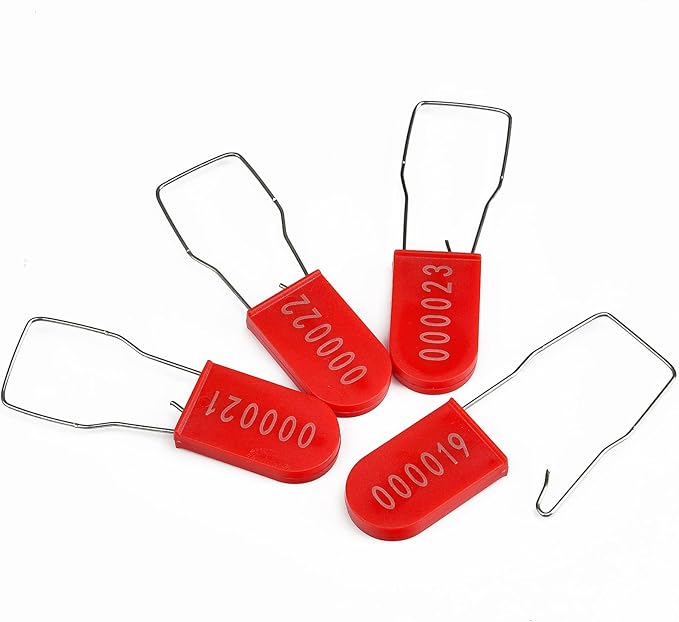 50PCS Plastic Padlock Security Seals Metal Wire Padlocks Electric Meter Seal Disposable Anti-Tamper Lock Numbered Anti Tamper Tag Hasps Red