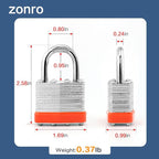 ZonRo Locks Laminated Steel Keyed Padlocks,Keyed Alike Locks, 1-9/16 inch Wide,Normal Shackle Padlocks, Pack of 6，Orange Hoop, for Hasp Latch, Sheds, Fences, Storage Locker, School, Gym