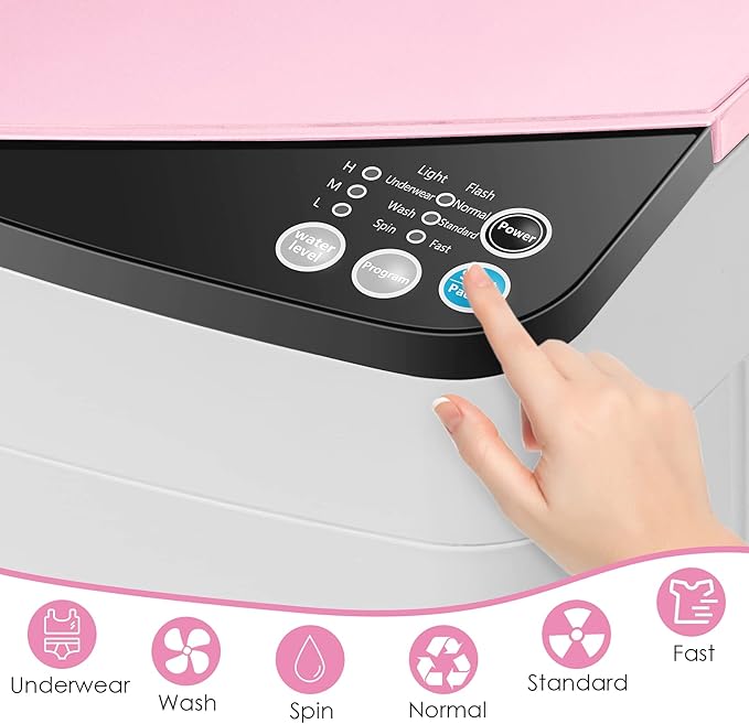 Casart Washing Machine Portable Washer W/ 7.7 Lbs Weight Capacity Washer and Dryer Full Automatic Washing Machine (Pink&White)