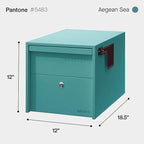 Adoorn Lockable Post Mount Mailbox | Small (Aegean Sea), Size 12 x 12 x 18.5 (HxWxD) Anti-Theft Locking Mailbox with 2 Keys, Modern Mailbox with Flag, Weatherproof Mailboxes for Outside