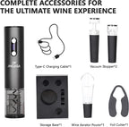 Electric Wine Opener Set – Rechargeable Wine Bottle Opener Kit with Foil Cutter, Vacuum Stoppers, and Wine Pourer – Best Wine Gift Set, Fancy Wine Opener for Wine Lovers and Parties