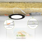 ASD 6 Pack LED Recessed Lighting 4 Inch 12W, 5 CCT 2700K-5000K CRI90+, IC Rated Ultra Thin Dimmable Ceiling Lights with J Box, Canless Wafer Downlight, Round Slim Panel Light, UL Listed, Black