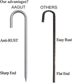 AAGUT Rebar Stakes 32 Pack 12'' Ground Stakes 3/8" Heavy Duty J Hook Anchors, Plant Support Garden Spikes Anti Rust Galvanized for Chain Link Fence