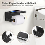 5-Piece Black Bathroom Hardware Set, SUS304 Stainless Steel Bathroom Accessories Set 23.6 inches Towel Bar, Toilet Paper Holder with Shelf, Towel Ring and Two Towel Hooks Wall-Mounted