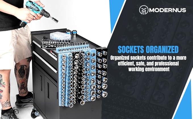 Magnetic Socket Organizer - 6-Piece Tool Storage for SAE & Metric Drive Sockets - Clear Size Markings, Deep Slots, Powerful Magnet - Holds 143 Pieces - (Sockets Not Included)