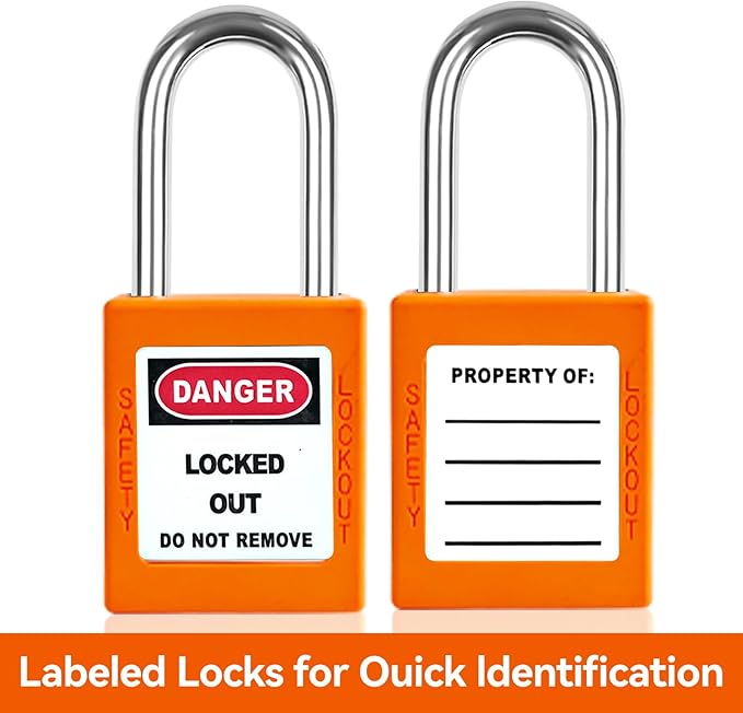 Lockout Tagout Locks Set - 10pcs Orange OSHA Compliant, Safety Padlocks for Electrical Lockout Tag Out Kits, Keyed Different