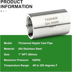 TAISHER 2PCS Stainless Steel Pipe Fittings, 1" NPT Female x 1" NPT Female Threaded, 2" Length Thickened Nipple Cast Pipe