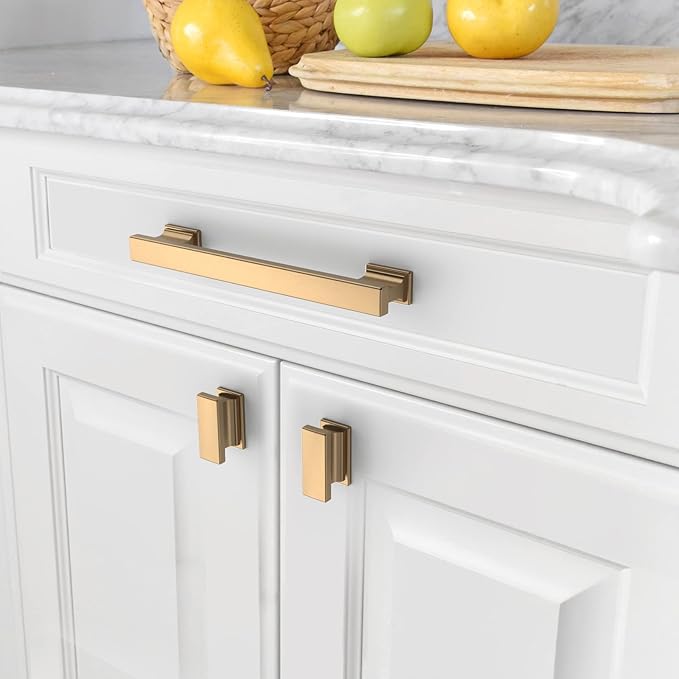 Asidrama 10 Pack 5 Inch(128mm) Hole Centers Champagne Bronze Kitchen Cabinet Handles,Brushed Brass Cabinet Pulls Kitchen Cabinet Hardware for Cupboard Gold Drawer Pulls