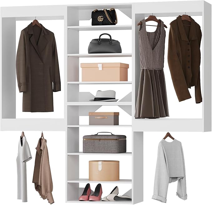 Modular Closet System, 78" Wide Closet Organizer System with Hanging and Towers, Wood Tower Closet Storage for Walk In Closets, Wall Mounted Wardrobe Organizer Kit System, Bedroom, White