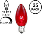 Novelty Lights Incandescent Replacement Bulbs - Outdoor Individual Bulbs for Events, Holiday Parties, Patios, and More - C7/E12 Candelabra Base, 5 Watt Lights (Red, 25 Pack)