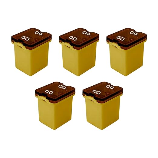 60 Amp J-Case Low Profile (Mini) Fuse 16mm for Pickup Trucks, Cars and SUVs (60A, 5 Pack)
