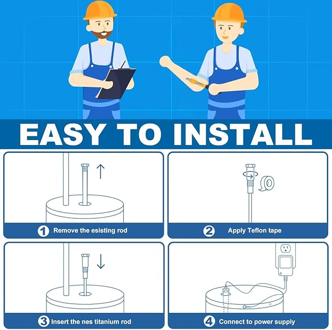 Powered Anode Rod for Water Heater(40-89 Gallon Tank) Electric Anode Rod Made of Titanium,25-Year Warranty，Anti-rust, Anti-Corrosion, Reduce Scale,Water Heater Anode Rod Powered Anode Rod