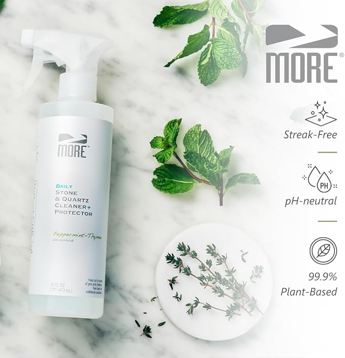 MORE Stone & Quartz Cleaner + Protector - Water Based Formula for Natural Stone and Quartz Surfaces (Pint 16 oz - Twin Pack)