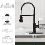 DAYONE Matte Black Kitchen Sink Faucet with Pull Down Sprayer Antique, 3 Modes Stainless Steel Spring Vintage Sink Faucet for Kitchen Bar Camper 1 or 3 Holes Single Handle