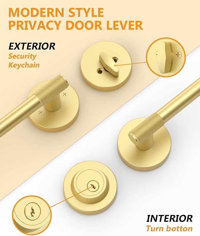 Asidrama Premium Brushed Gold Zinc-Alloy Front Door Lock Set: Double Cylinder Deadbolt, Heavy Duty Security Handleset for Left/Right Exterior Doors, Universal Entry Locks (2 Pack)